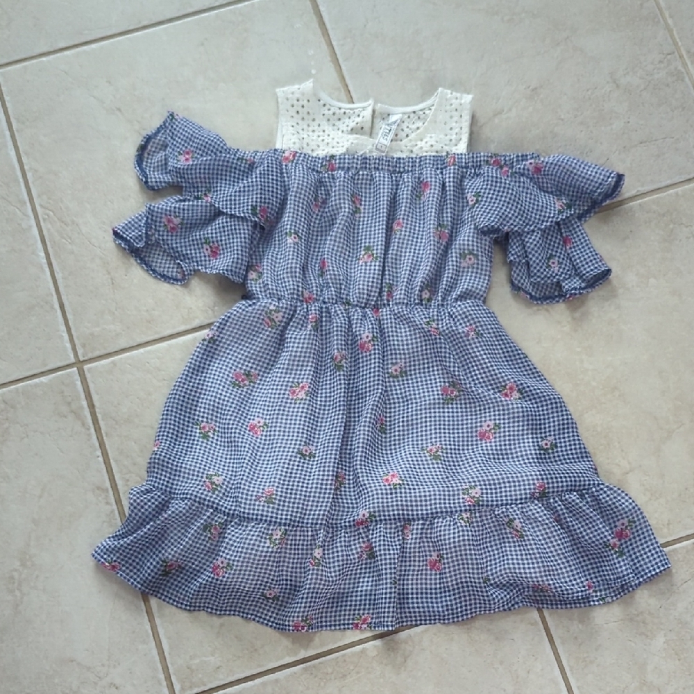 Beautees Blue and White Gingham Kids Dress Girls Size 8